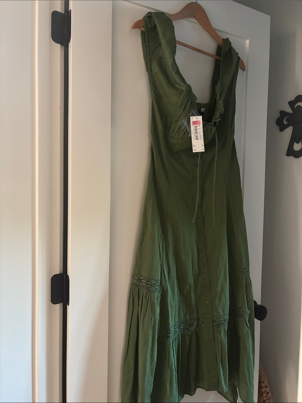 BDG Olive Green Button-Front Midi Dress